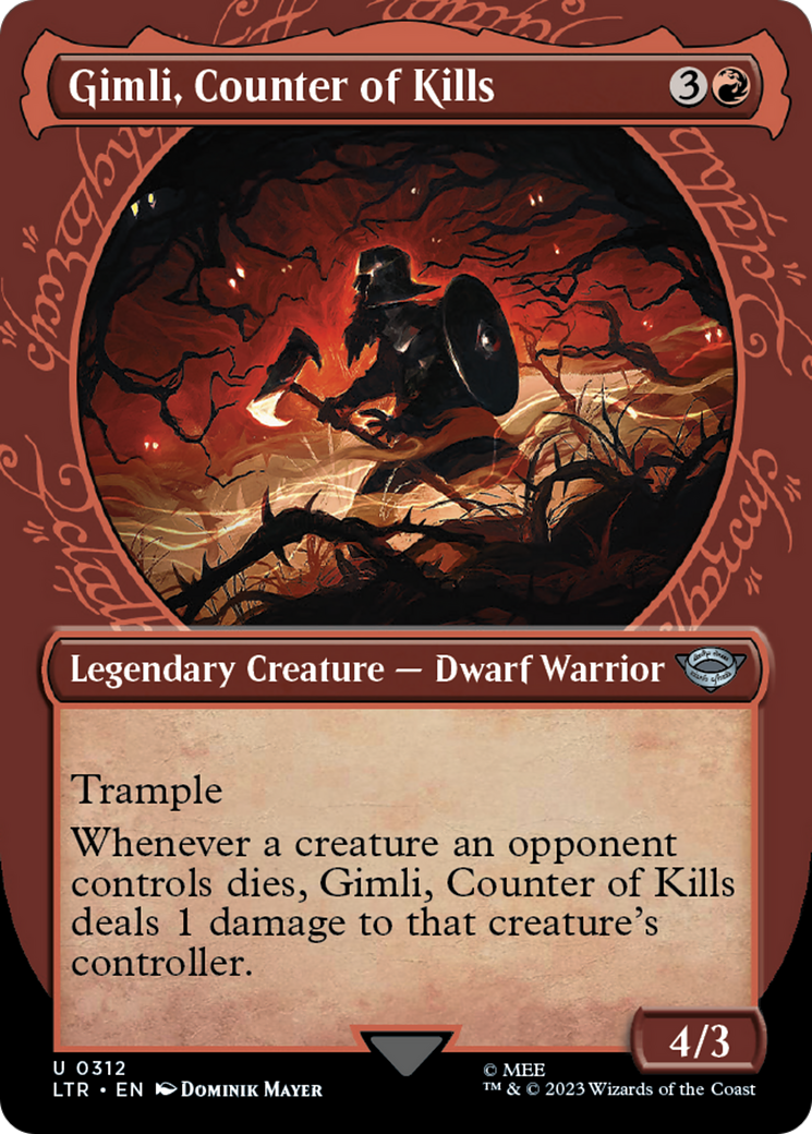 Gimli, Counter of Kills (LTR-312) [The Lord of the Rings: Tales of Middle-earth]: (Showcase) (Borderless) Foil
