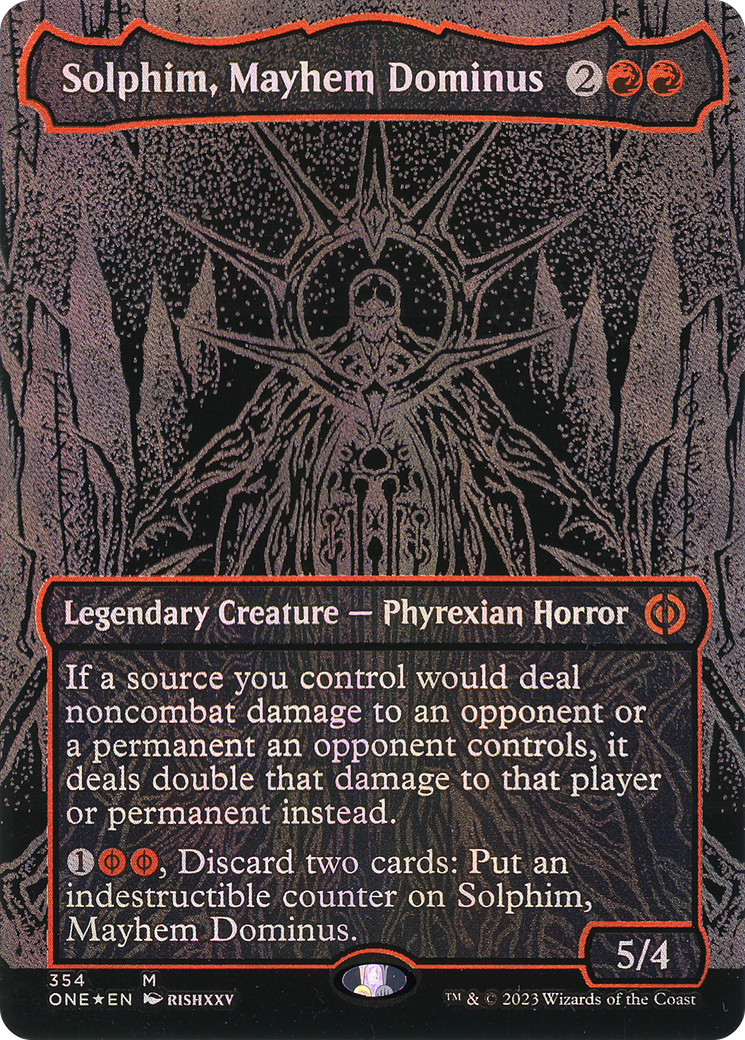 Solphim, Mayhem Dominus (Oil Slick Raised Foil) (ONE-354) (Borderless) [Phyrexia: All Will Be One] Foil