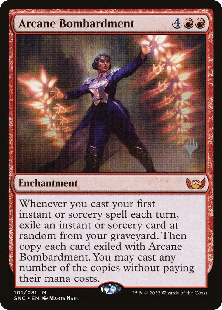 Arcane Bombardment (PSNC-101P) [Streets of New Capenna Promos] Foil