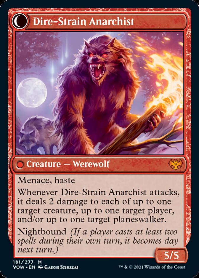 Volatile Arsonist // Dire-Strain Anarchist (VOW-181) [Innistrad: Crimson Vow]: (Double Faced Transform) Foil