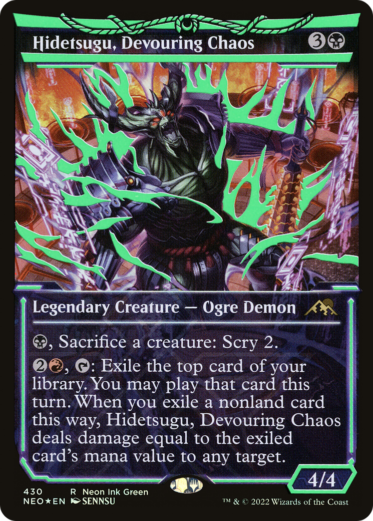 Hidetsugu, Devouring Chaos (Neon Green) (NEO-430) (Showcase) [Kamigawa: Neon Dynasty] Foil