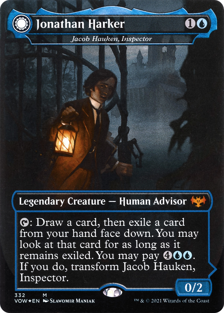 Jacob Hauken, Inspector // Hauken's Insight (VOW-332) [Innistrad: Crimson Vow]: (Double Faced Transform) (Borderless) Foil