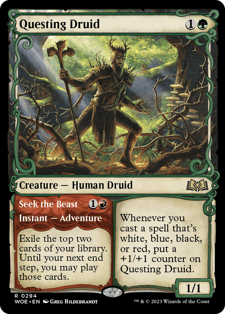 Questing Druid // Seek the Beast (WOE-294) [Wilds of Eldraine]: (Showcase) Foil