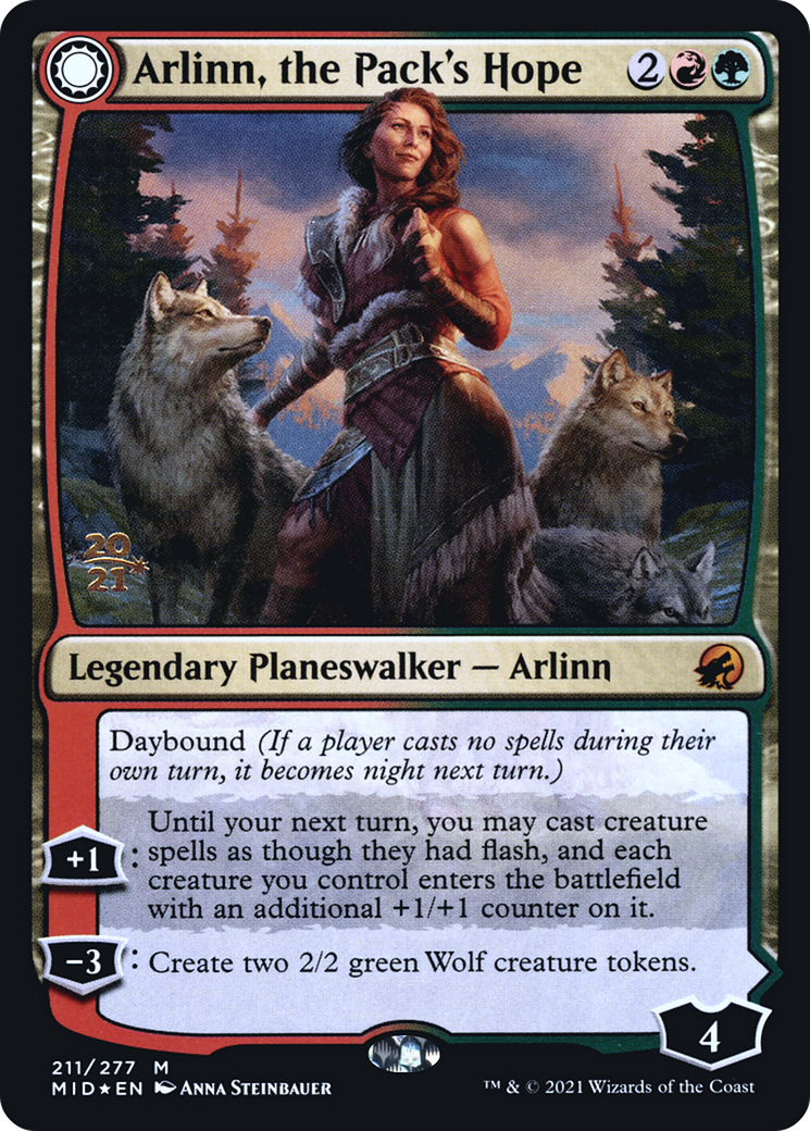 Arlinn, the Pack's Hope // Arlinn, the Moon's Fury (PRE-211S) [Innistrad: Midnight Hunt Promos]: (Double Faced Transform) Foil