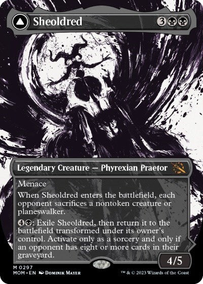 Sheoldred // The True Scriptures (MOM-297) [March of the Machine]: (Showcase) (Borderless)