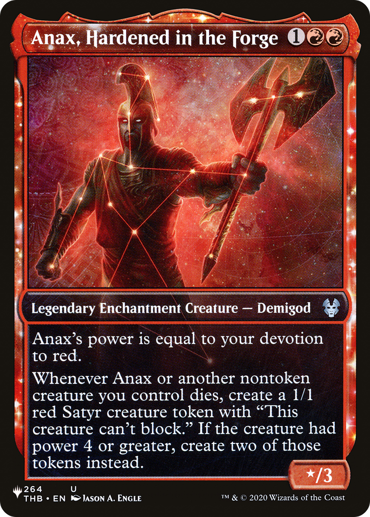Anax, Hardened in the Forge (LIST-THB-264) [The List]: (enchantment, Showcase)