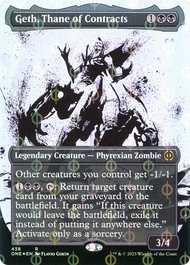 Geth, Thane of Contracts (ONE-438) [Phyrexia: All Will Be One]: (Showcase) (Borderless) Foil