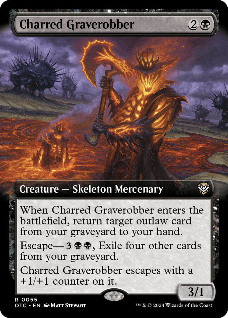 Charred Graverobber (OTC-055) [Outlaws of Thunder Junction Commander]: (Extended Art) Foil
