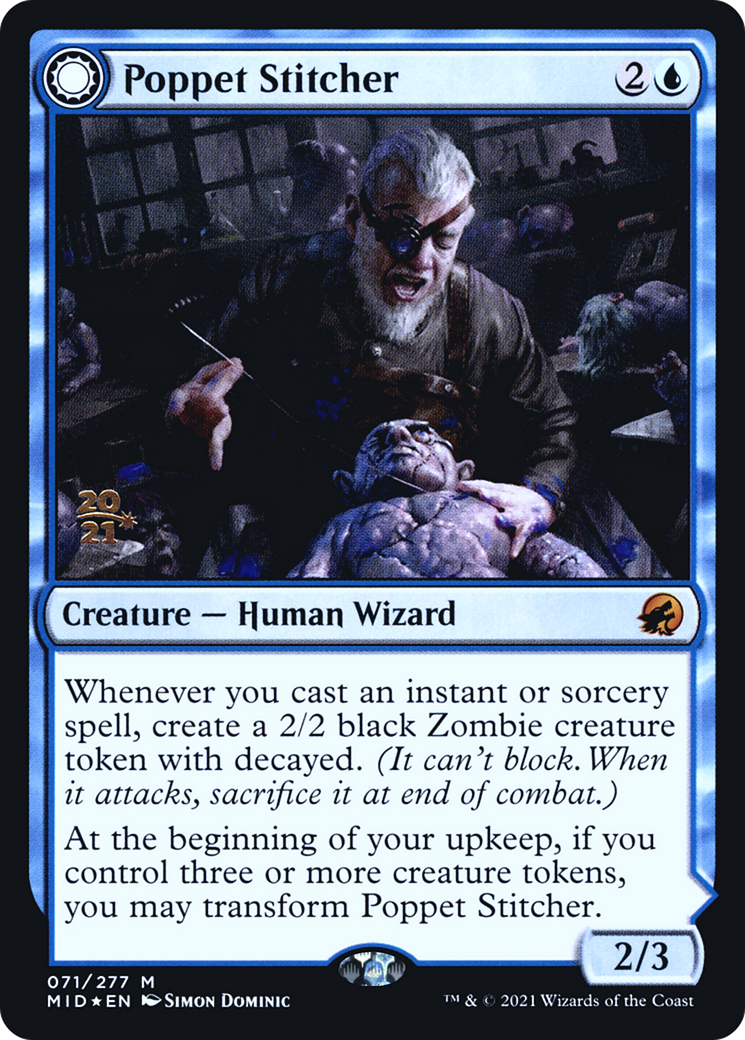Poppet Stitcher // Poppet Factory (PRE-71S) [Innistrad: Midnight Hunt Promos]: (Double Faced Transform) Foil