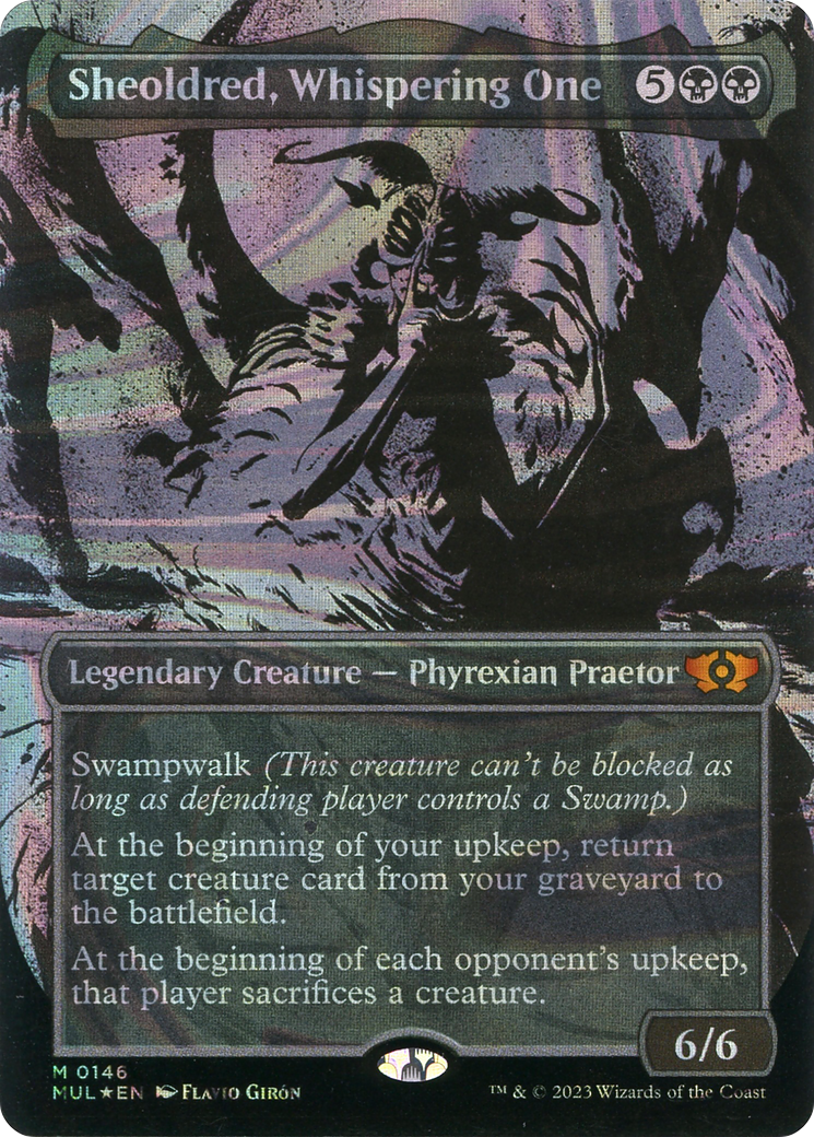 Sheoldred, Whispering One (MUL-146) [Multiverse Legends]: (Showcase) (Borderless) Foil