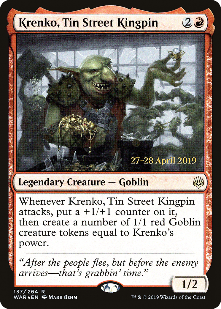 Krenko, Tin Street Kingpin (PRE-137S) [War of the Spark Promos] Foil