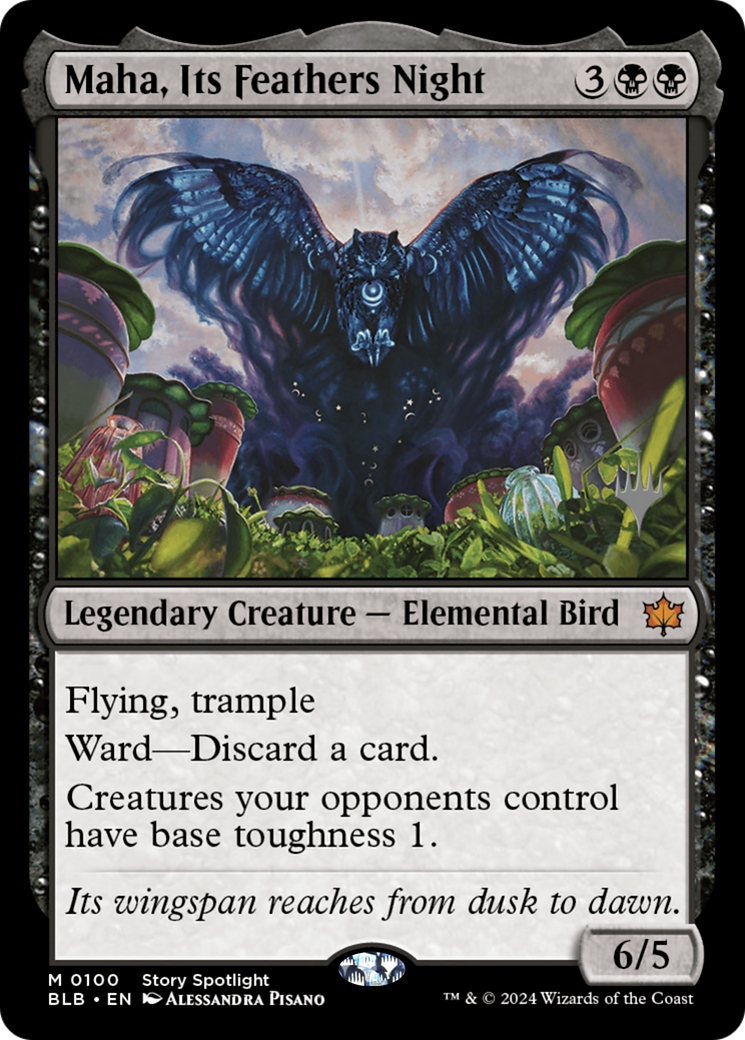 Maha, Its Feathers Night (PPBLB-100P) [Bloomburrow Promos] Foil