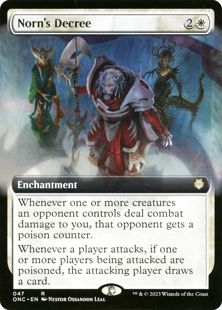 Norn's Decree (ONC-047) [Phyrexia: All Will Be One Commander]: (Extended Art) Foil