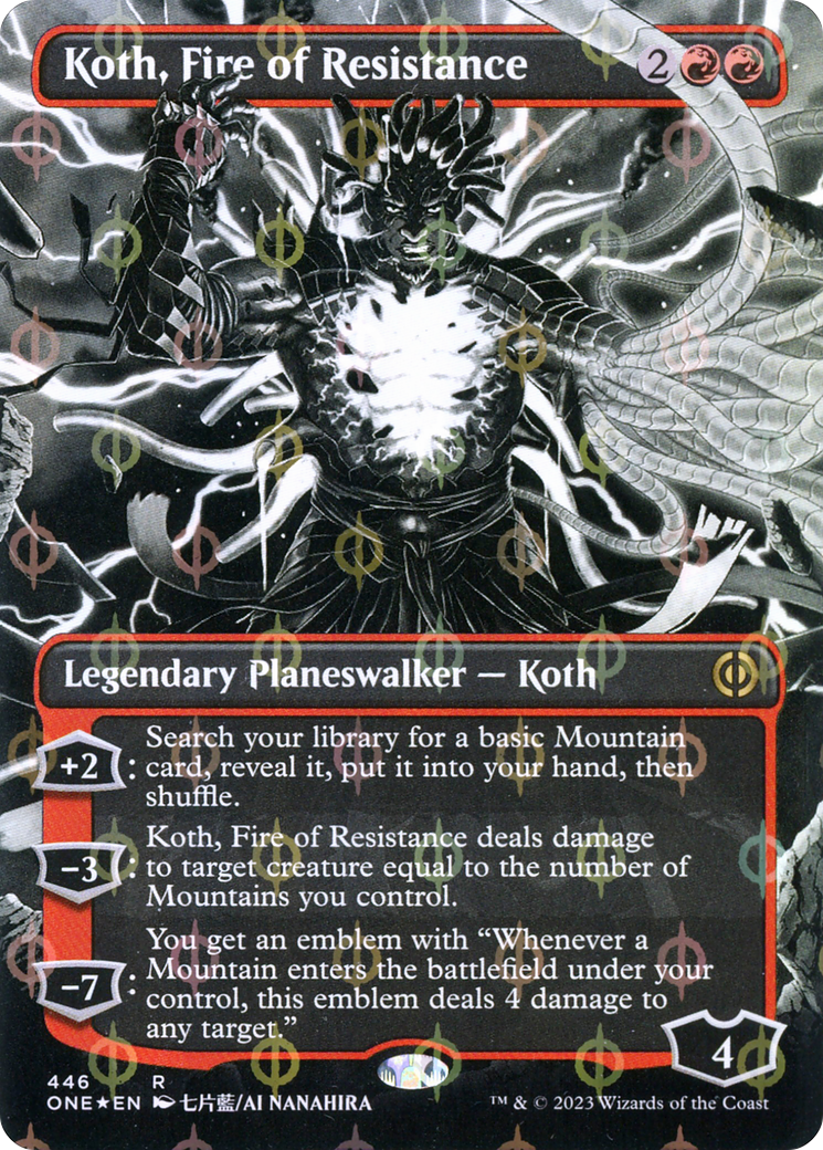 Koth, Fire of Resistance (ONE-446) [Phyrexia: All Will Be One]: (Showcase) (Borderless) Foil