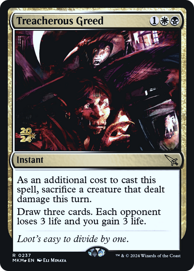 Treacherous Greed (PRE-237S) [Murders at Karlov Manor Promos] Foil
