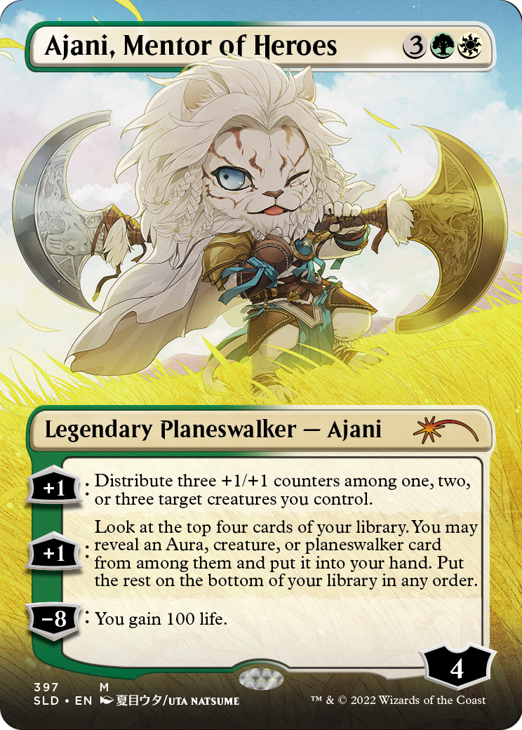 Ajani, Mentor of Heroes (Borderless) (SLD-397) (Borderless) [Secret Lair Drop]