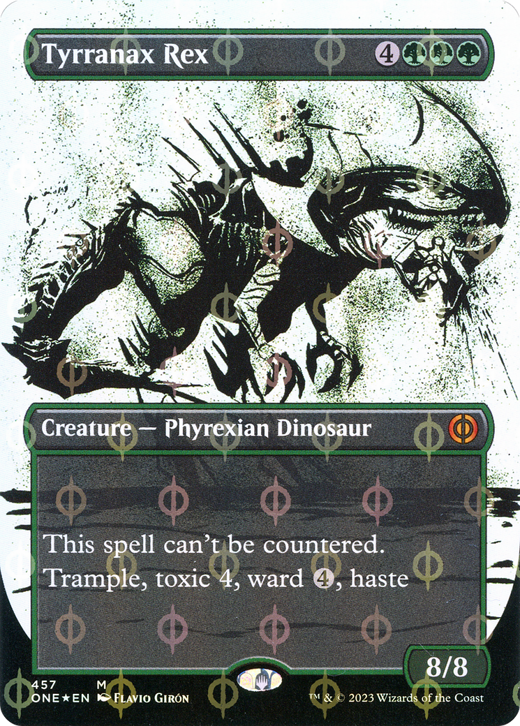 Tyrranax Rex (ONE-457) [Phyrexia: All Will Be One]: (Showcase) (Borderless) Foil