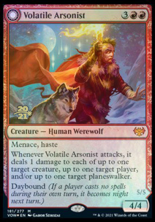 Volatile Arsonist // Dire-Strain Anarchist (PRE-181S) [Innistrad: Crimson Vow Promos]: (Double Faced Transform) Foil