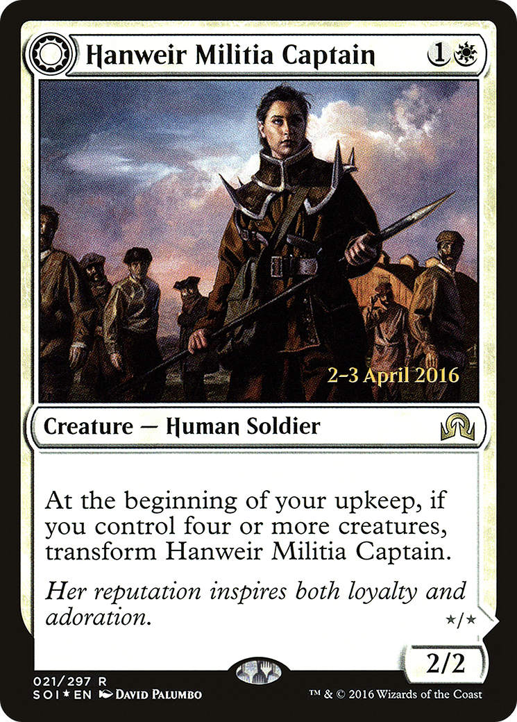 Hanweir Militia Captain // Westvale Cult Leader (PRE-21S) [Shadows over Innistrad Promos]: (Double Faced Transform) Foil