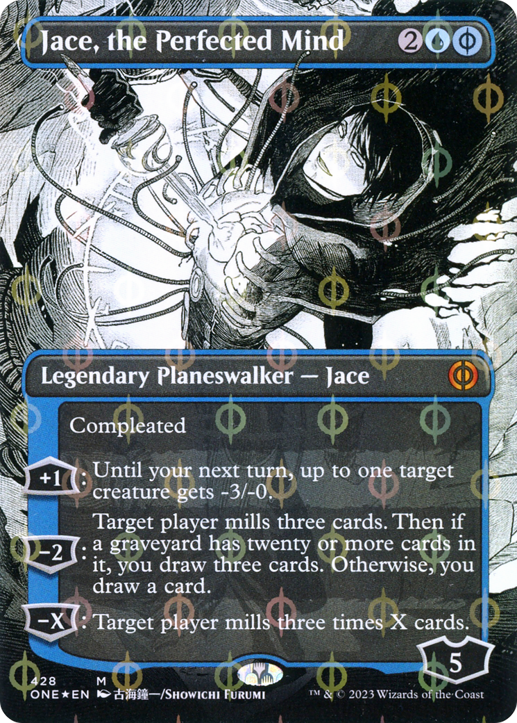 Jace, the Perfected Mind (ONE-428) [Phyrexia: All Will Be One]: (Showcase) (Borderless) Foil