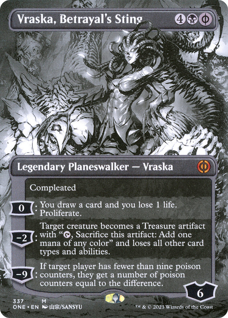 Vraska, Betrayal's Sting (ONE-337) [Phyrexia: All Will Be One]: (Showcase) (Borderless) Foil
