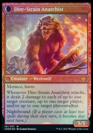 Volatile Arsonist // Dire-Strain Anarchist (PRE-181S) [Innistrad: Crimson Vow Promos]: (Double Faced Transform) Foil