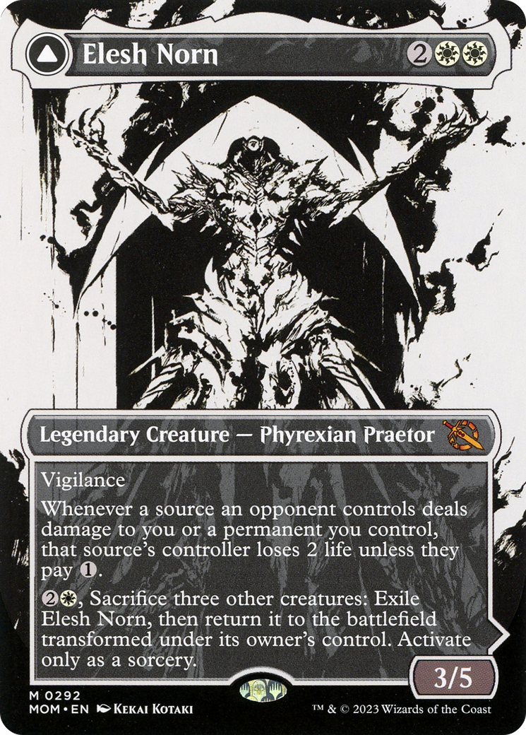 Elesh Norn // The Argent Etchings (MOM-292) [March of the Machine]: (Showcase) (Borderless) Foil
