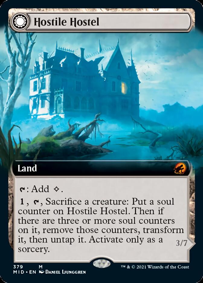 Hostile Hostel // Creeping Inn (MID-379) [Innistrad: Midnight Hunt]: (Extended Art, Double Faced Transform) Foil