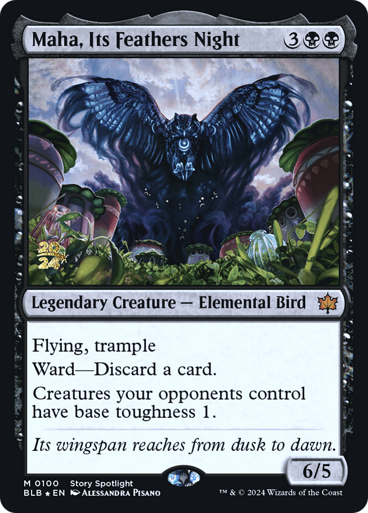 Maha, Its Feathers Night (PRE-100S) [Bloomburrow Promos] Foil