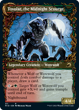 Tovolar, Dire Overlord // Tovolar, the Midnight Scourge (MID-311) [Innistrad: Midnight Hunt]: (Showcase, Double Faced Transform) Foil