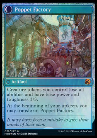 Poppet Stitcher // Poppet Factory (PRE-71S) [Innistrad: Midnight Hunt Promos]: (Double Faced Transform) Foil