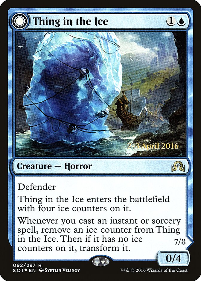 Thing in the Ice // Awoken Horror (PRE-92S) [Shadows over Innistrad Promos]: (Double Faced Transform) Foil