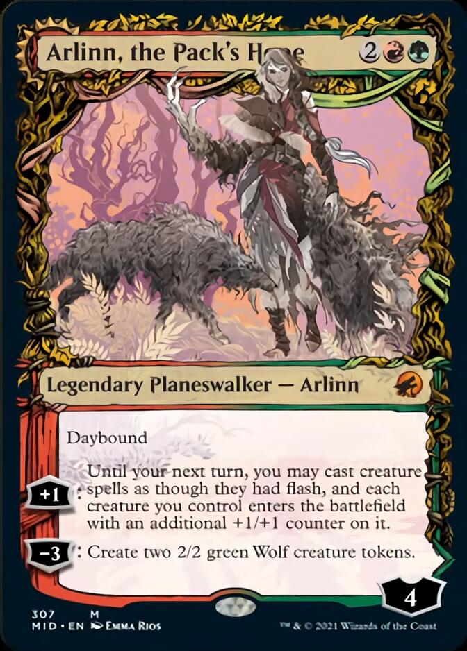 Arlinn, the Pack's Hope // Arlinn, the Moon's Fury (MID-307) [Innistrad: Midnight Hunt]: (Showcase, Double Faced Transform)