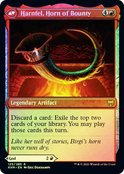 Birgi, God of Storytelling // Harnfel, Horn of Bounty (PRE-123S) [Kaldheim Promos] Foil