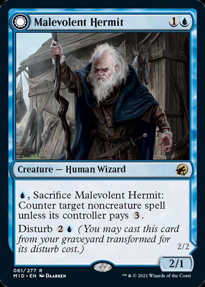 Malevolent Hermit // Benevolent Geist (MID-061) [Innistrad: Midnight Hunt]: (Double Faced Transform)