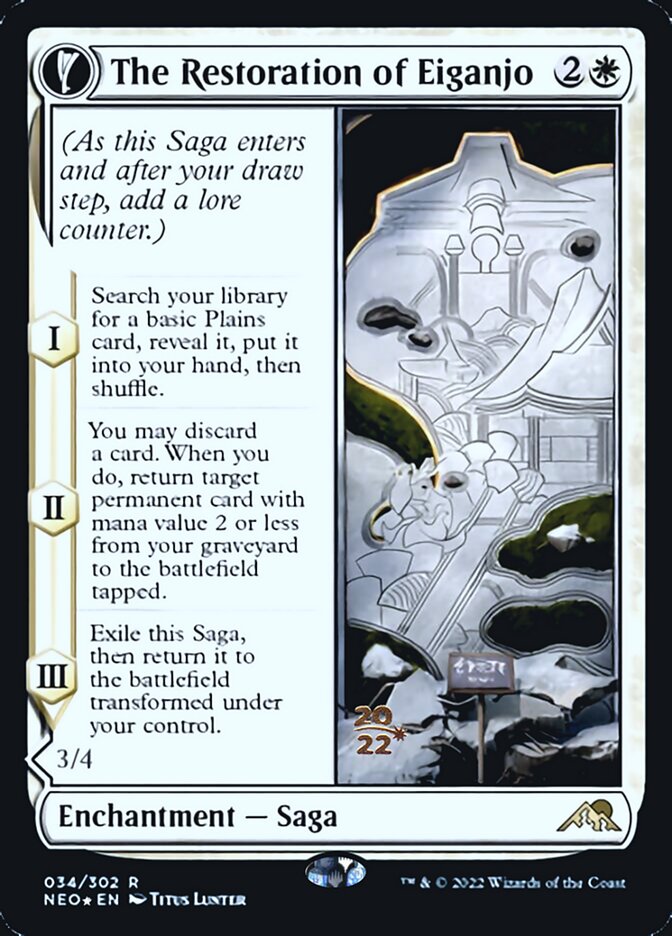 The Restoration of Eiganjo // Architect of Restoration (PRE-34S) [Kamigawa: Neon Dynasty Promos]: (fandfc, enchantment) Foil