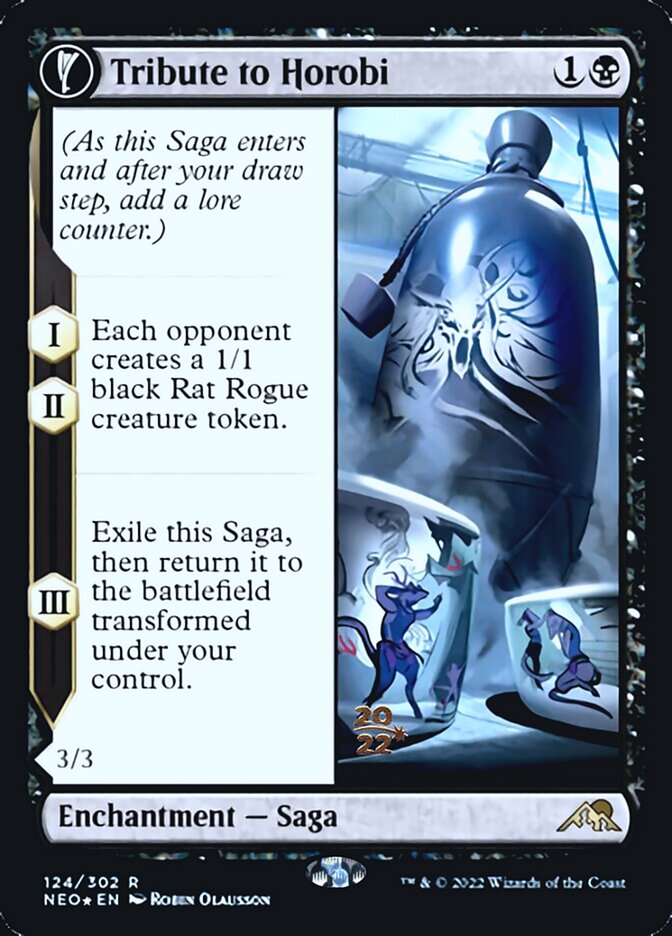 Tribute to Horobi // Echo of Death's Wail (PRE-124S) [Kamigawa: Neon Dynasty Promos]: (fandfc, enchantment) Foil