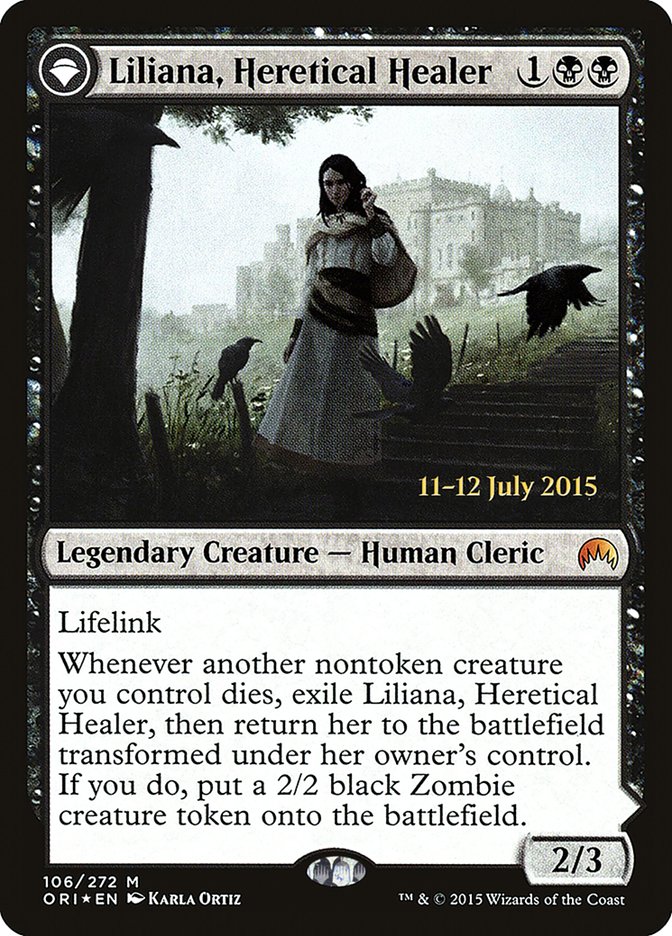 Liliana, Heretical Healer // Liliana, Defiant Necromancer (PRE-106S) [Magic Origins Promos]: (originpwdfc) Foil