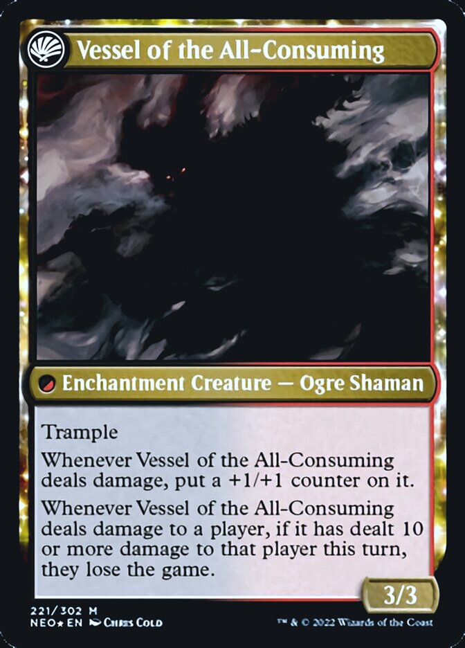 Hidetsugu Consumes All // Vessel of the All-Consuming (PRE-221S) [Kamigawa: Neon Dynasty Promos]: (fandfc, enchantment) Foil