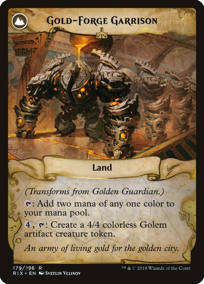 Golden Guardian // Gold-Forge Garrison (RIX-179) [Rivals of Ixalan]: (compasslanddfc)