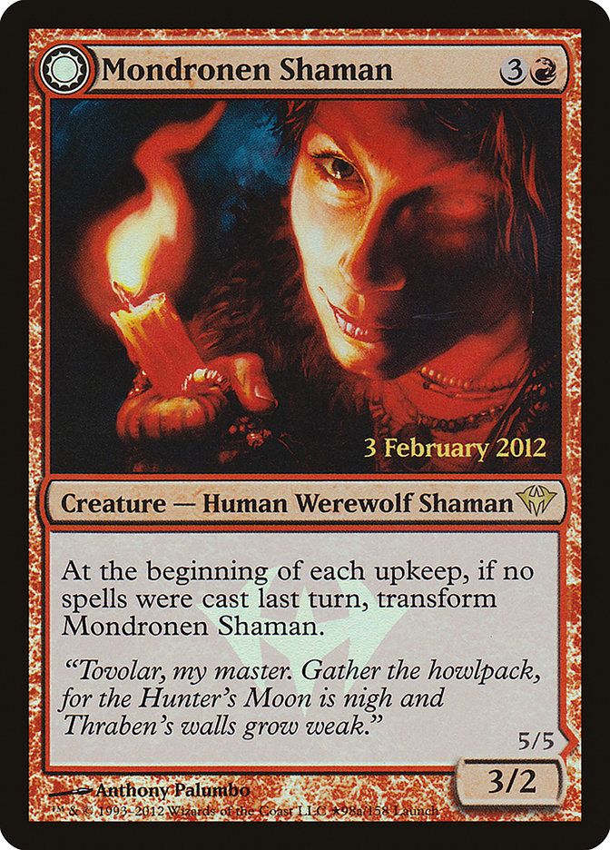 Mondronen Shaman // Tovolar's Magehunter (LARP-98★) [Dark Ascension Promos]: (Double Faced Transform) Foil
