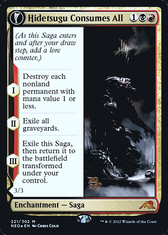 Hidetsugu Consumes All // Vessel of the All-Consuming (PRE-221S) [Kamigawa: Neon Dynasty Promos]: (fandfc, enchantment) Foil