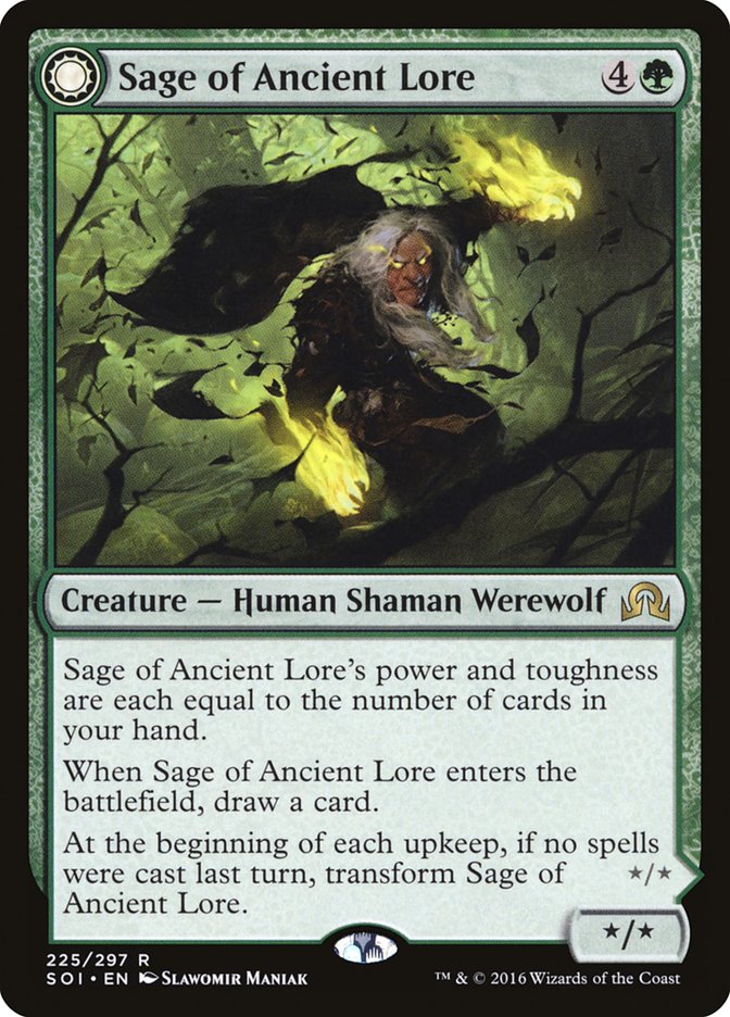 Sage of Ancient Lore // Werewolf of Ancient Hunger (SOI-225) [Shadows over Innistrad]: (Double Faced Transform)