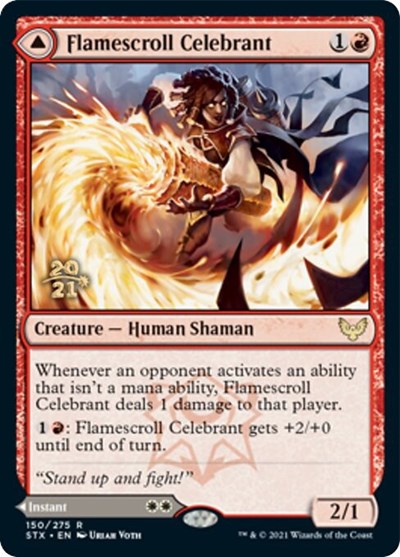 Flamescroll Celebrant // Revel in Silence (PRE-150S) [Strixhaven: School of Mages Promos] Foil