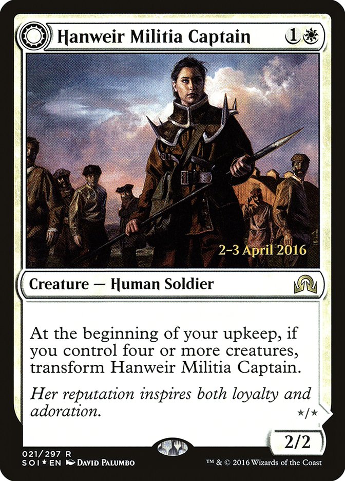 Hanweir Militia Captain // Westvale Cult Leader (PRE-21S) [Shadows over Innistrad Promos]: (Double Faced Transform) Foil