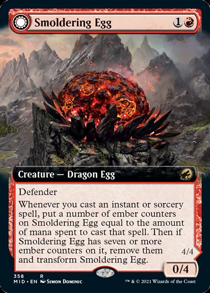 Smoldering Egg // Ashmouth Dragon (MID-358) [Innistrad: Midnight Hunt]: (Extended Art, Double Faced Transform)