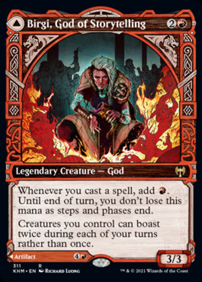 Birgi, God of Storytelling // Harnfel, Horn of Bounty (KHM-311) [Kaldheim]: (Showcase)