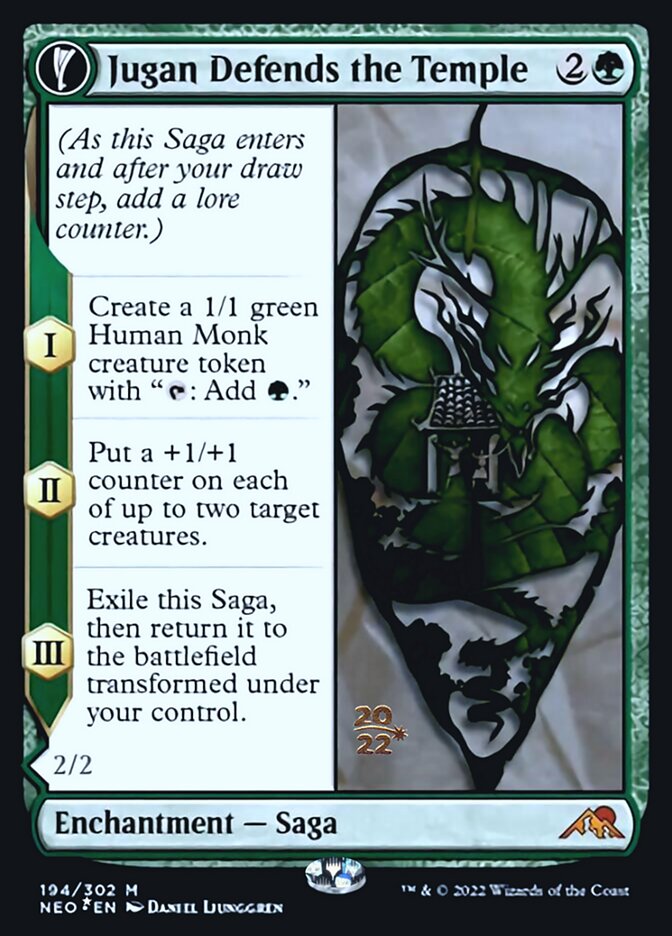 Jugan Defends the Temple // Remnant of the Rising Star (PRE-194S) [Kamigawa: Neon Dynasty Promos]: (fandfc, enchantment) Foil