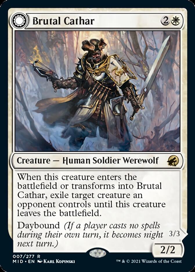 Brutal Cathar // Moonrage Brute (MID-007) [Innistrad: Midnight Hunt]: (Double Faced Transform)
