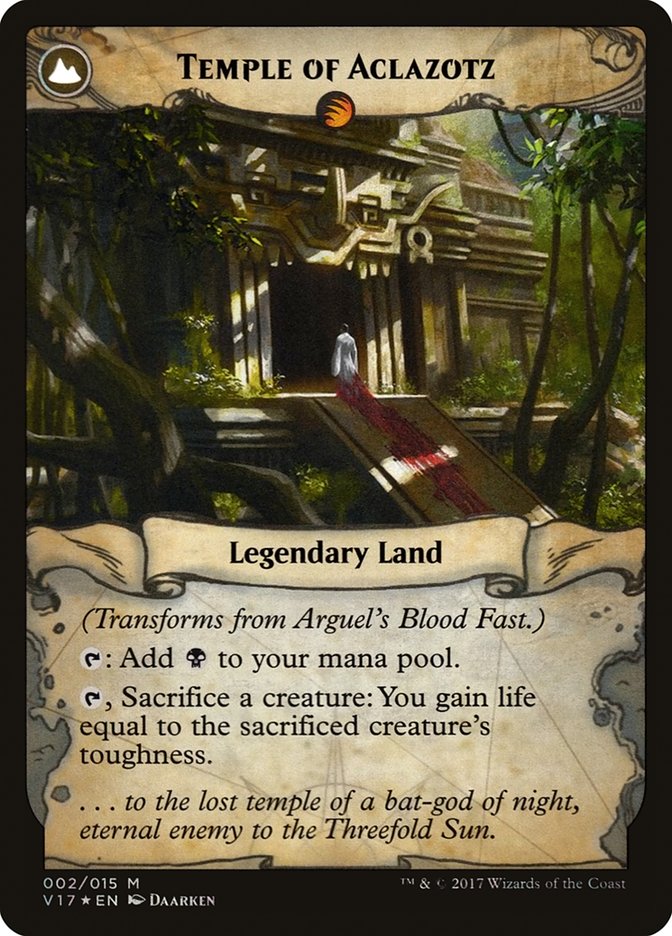 Arguel's Blood Fast // Temple of Aclazotz (V17-002) [From the Vault: Transform]: (compasslanddfc) Foil